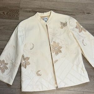 Vintage Chico's Cream Floral Embroidered Open-Front Jacket